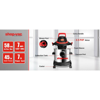 Shop-Vac 5430148 4 Gallon 2.5 Peak HP Stainless Steel Wet/Dry Vac