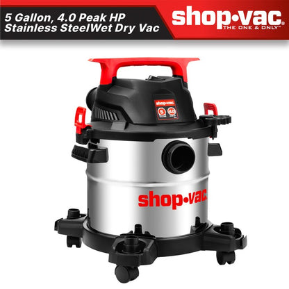 Shop-Vac 5430162 5 Gallon 4 Peak HP Stainless Steel Wet/Dry Vacuum