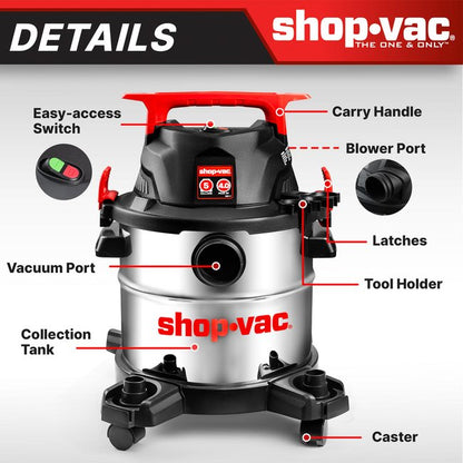 Shop-Vac 5430162 5 Gallon 4 Peak HP Stainless Steel Wet/Dry Vacuum
