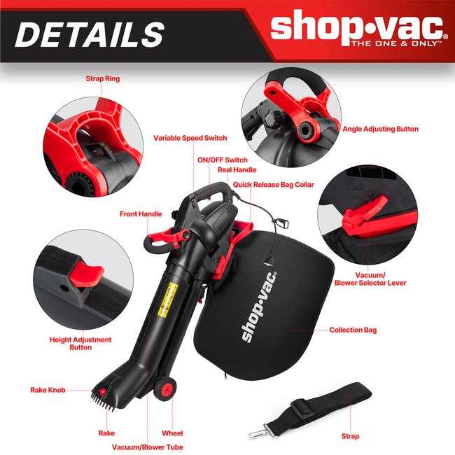 Shop-Vac 5430234 3-in-1 Electric Leaf Blower, Vacuum & Mulcher
