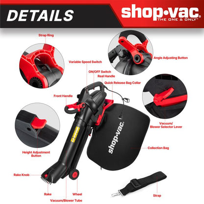 Shop-Vac 5430234 3-in-1 Electric Leaf Blower, Vacuum & Mulcher