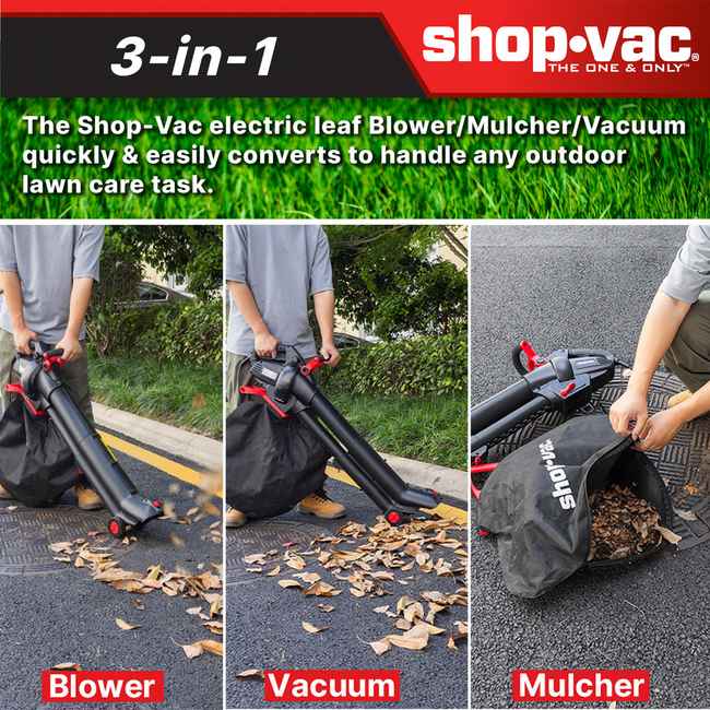 Shop-Vac 5430234 3-in-1 Electric Leaf Blower, Vacuum & Mulcher