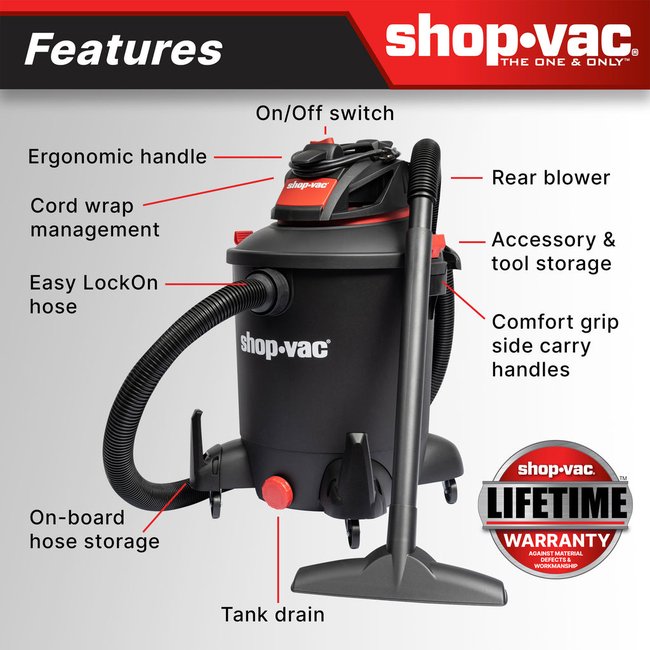Shop-Vac 5761011 The Shop-Vac® 10-Gallon* 4.5 Peak HP** Wet/Dry Vacuum