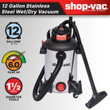 Shop-Vac 5761311 The Shop-Vac® 12 Gallon* 6.0 Peak HP** Stainless Steel Wet/Dry Vacuum