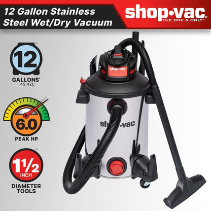 Shop-Vac 5761311 The Shop-Vac® 12 Gallon* 6.0 Peak HP** Stainless Steel Wet/Dry Vacuum