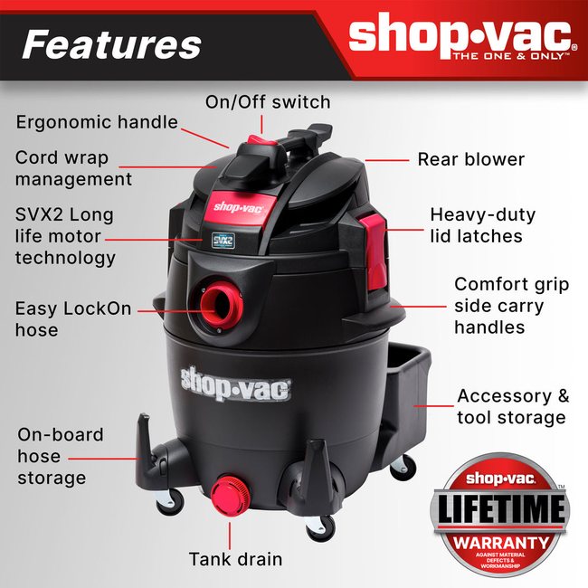 Shop-Vac 5801411 The Shop-Vac® 14 Gallon* 5.5 Peak HP** Wet/Dry Vacuum features the SVX2 Motor Technology