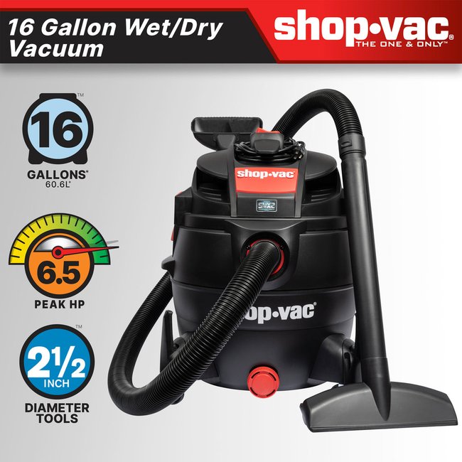 Shop-Vac 5801611 The Shop-Vac® 16 Gallon* 6.5 Peak HP** Wet/Dry Vacuum features the SVX2 Motor Technology
