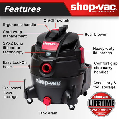 Shop-Vac 5801611 The Shop-Vac® 16 Gallon* 6.5 Peak HP** Wet/Dry Vacuum features the SVX2 Motor Technology