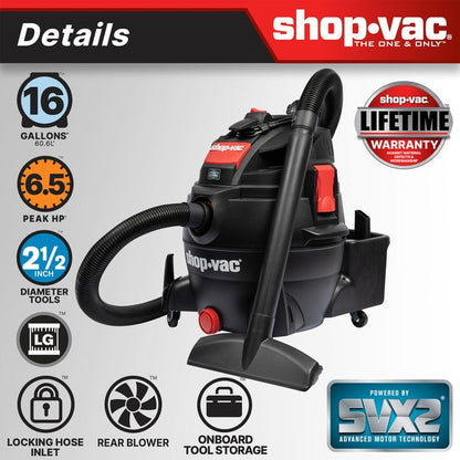 Shop-Vac 5801611 The Shop-Vac® 16 Gallon* 6.5 Peak HP** Wet/Dry Vacuum features the SVX2 Motor Technology