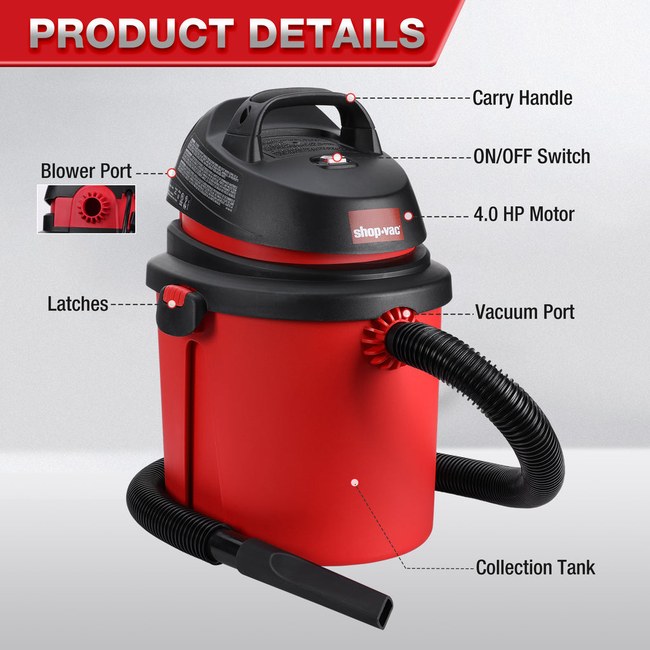 Shop-Vac 5890489 4 Gallon 4.0 Peak HP Wet/Dry Vac