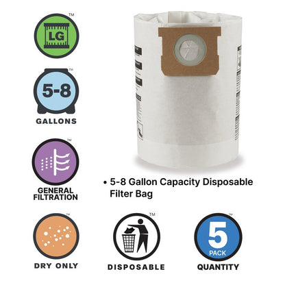 Shop-Vac 9066166 5-8 Gallon Disposable Filter Bags (5 pack)