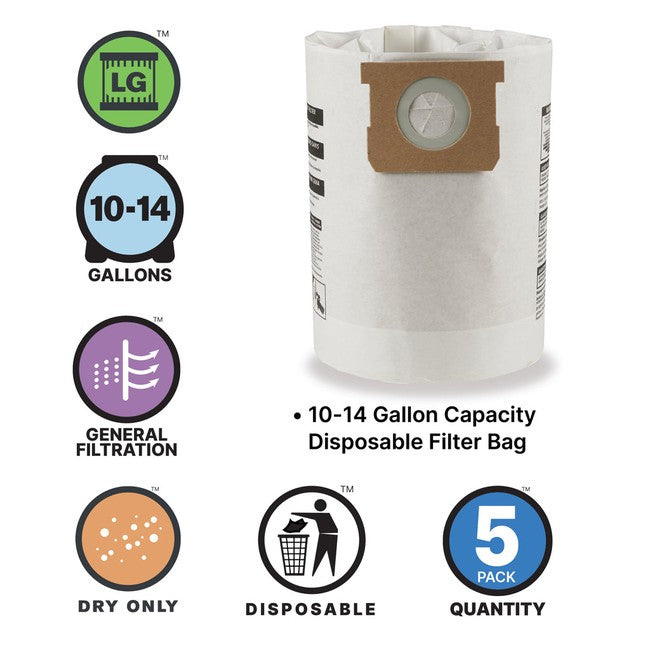 Shop-Vac 9066266 10-14 Gallon Disposable Filter Bags (5 pack)