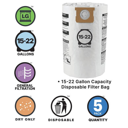 Shop-Vac 9066366 15-22 Gallon Disposable Filter Bags (5 pack)