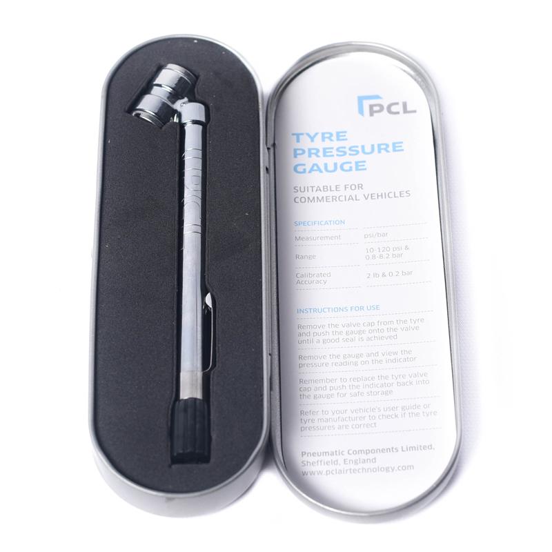 PCL TPG4H17 Tire Pressure Gauge Pocket Service Gauge 10-120 Psi Twin Angle Chuck