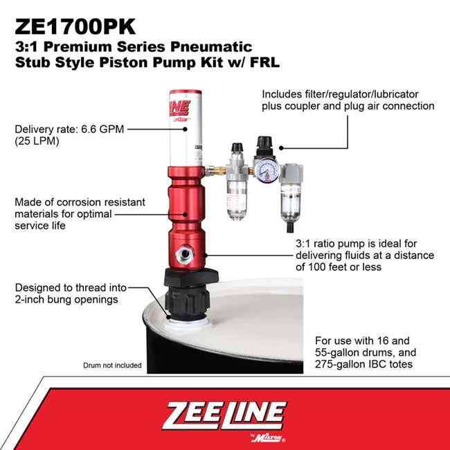 Zeeline by Milton ZE1700PK - 3:1 Pneumatic Stub Style Premium Series Piston Pump Kit | Tire Equipment Supply