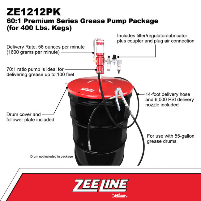 Zeeline by Milton ZE1220PK – 60:1  Premium Grease Pump For 120 lbs. Kegs Package | Tire Equipment Supply