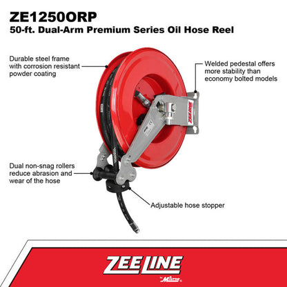 Zeeline ZE1250ORP 50 ft Dual Arm Premium Series Oil Hose Reel | Tire Equipment Supply