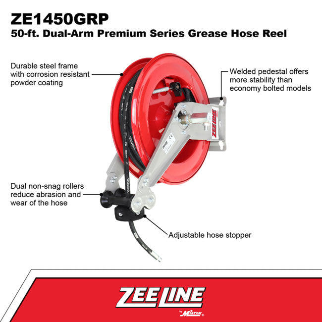 Zeeline ZE1450GRP 50 ft Dual Arm Premium Series Grease Hose Reel | Tire Equipment Supply