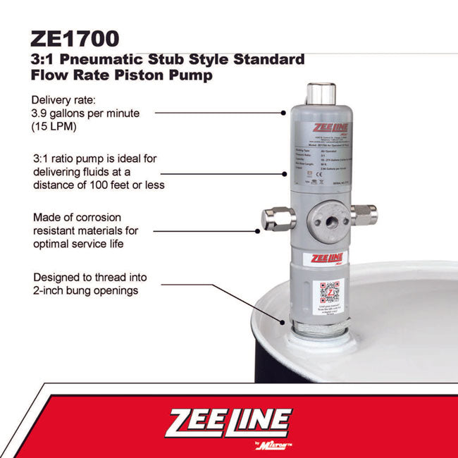 Zeeline ZE1700 3 1 Pneumatic Stub Style Standard Flow Rate Piston Pump | Tire Equipment Supply
