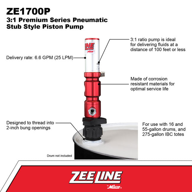 Zeeline ZE1700P 3 1 Pneumatic Stub Style Premium Series Piston Pump | Tire Equipment Supply