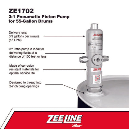Zeeline ZE1702 3 1 Pneumatic Piston Pump for 55 Gallon Drums | Tire Equipment Supply
