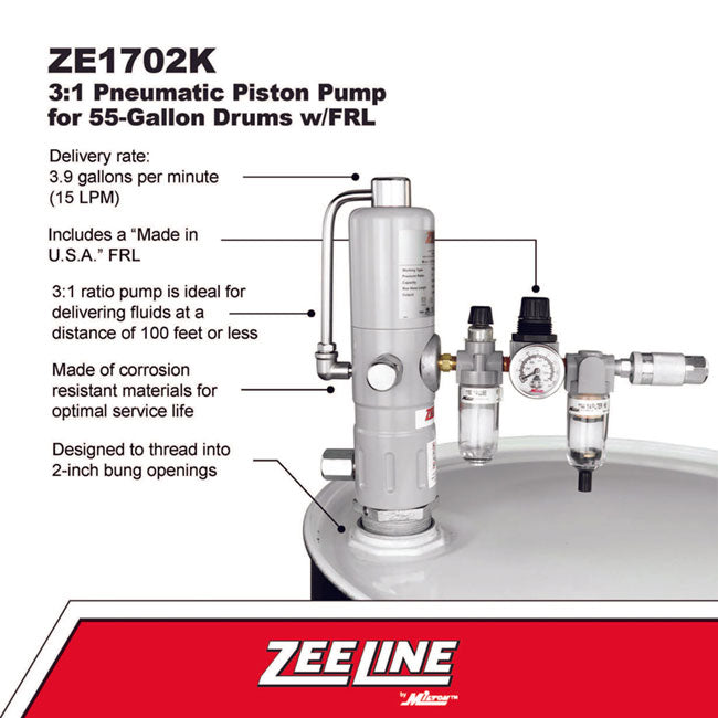 Zeeline ZE1702K 3 1 Pneumatic Piston Pump for 55 Gallon Drums with FRL | Tire Equipment Supply