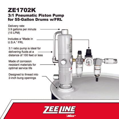 Zeeline ZE1702K 3 1 Pneumatic Piston Pump for 55 Gallon Drums with FRL | Tire Equipment Supply