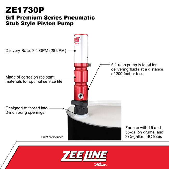 Zeeline ZE1730P 5 1 Pneumatic Stub Style Premium Series Piston Pump | Tire Equipment Supply