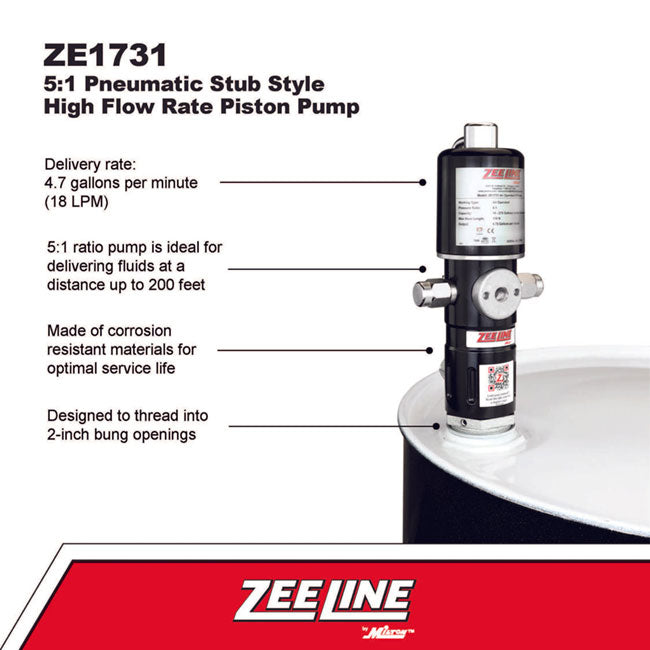 Zeeline ZE1731 5 1 Pneumatic Stub Style High Flow Rate Piston Pump Double Action | Tire Equipment Supply