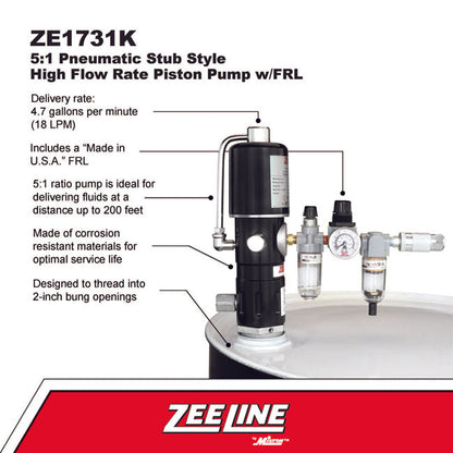 Zeeline ZE1731K 5 1 Pneumatic Stub Style High Flow Rate Piston Pump with FRL Double Action | Tire Equipment Supply