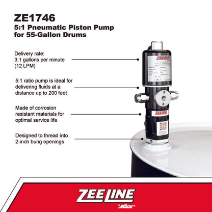 Zeeline ZE1746 5 1 Pneumatic Piston Pump for 55 Gallon Drums | Tire Equipment Supply