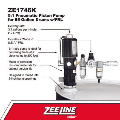 Zeeline ZE1746K 5 1 Pneumatic Piston Pump for 55 Gallon Drums with FRL | Tire Equipment Supply