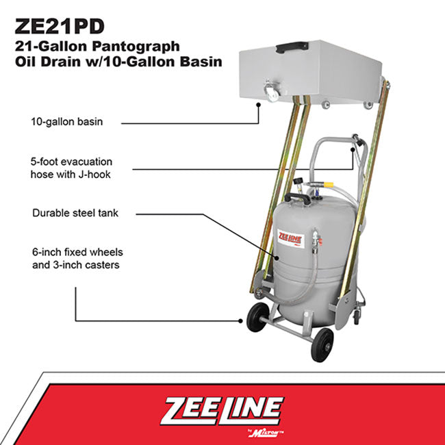 Zeeline ZE21PD 21 Gallon Professional Pantograph Oil Drain with 10 Gallon Basin | Tire Equipment Supply