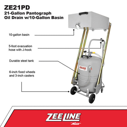 Zeeline ZE21PD 21 Gallon Professional Pantograph Oil Drain with 10 Gallon Basin | Tire Equipment Supply