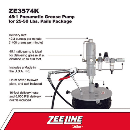 Zeeline by Milton ZE3574K – 45:1 - Grease Pump For 25 50 lbs. Pails Package | Tire Equipment Supply