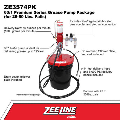 Zeeline by Milton ZE3574PK – 60:1 - Premium Grease Pump For 25 50 lbs. Pails Package | Tire Equipment Supply