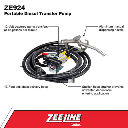 Zeeline ZE924 Portable 12 Volt Electric Diesel Pump Kit 12 GPM | Tire Equipment Supply