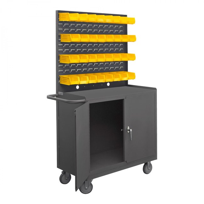 DURHAM MFG 2210A-32B-LU-95 Mobile Bench Cabinet, 32 Yellow Bins