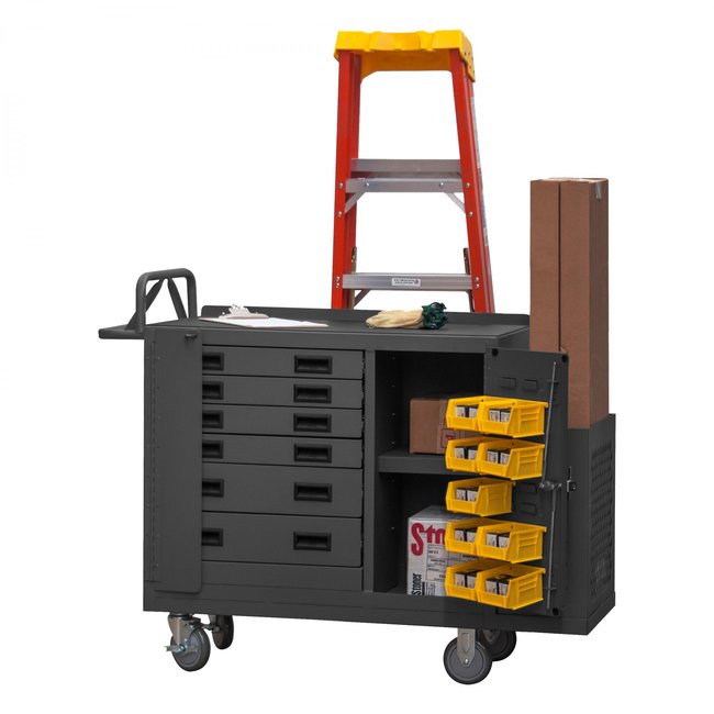 DURHAM MFG 2211-DLP-6DR-RM-9B-95 Maintenance Cart, 6 Drawer, 9 Yellow Bin