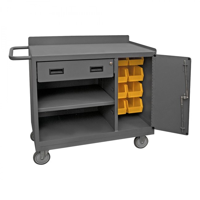 DURHAM MFG 2212A-BLP-8B-LU-95 Mobile Bench Cabinet, 8 Yellow Bins