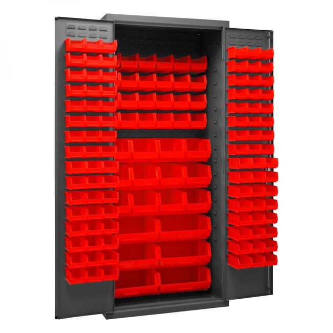 DURHAM MFG 2500-138B-1795 Cabinet, 138 Red Bins