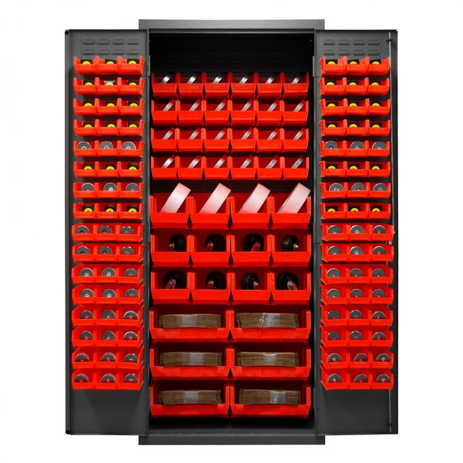 DURHAM MFG 2500-138B-1795 Cabinet, 138 Red Bins