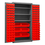 DURHAM MFG 2501-BDLP-102-3S-1795 Cabinet, 3 Shelves, 102 Red Bins