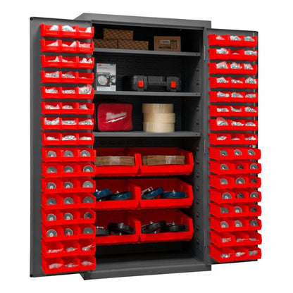 DURHAM MFG 2501-BDLP-102-3S-1795 Cabinet, 3 Shelves, 102 Red Bins