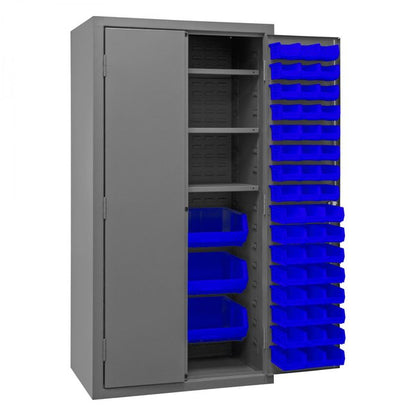 DURHAM MFG 2501-BDLP-102-3S-5295 Cabinet, 3 Shelves, 102 Blue Bins