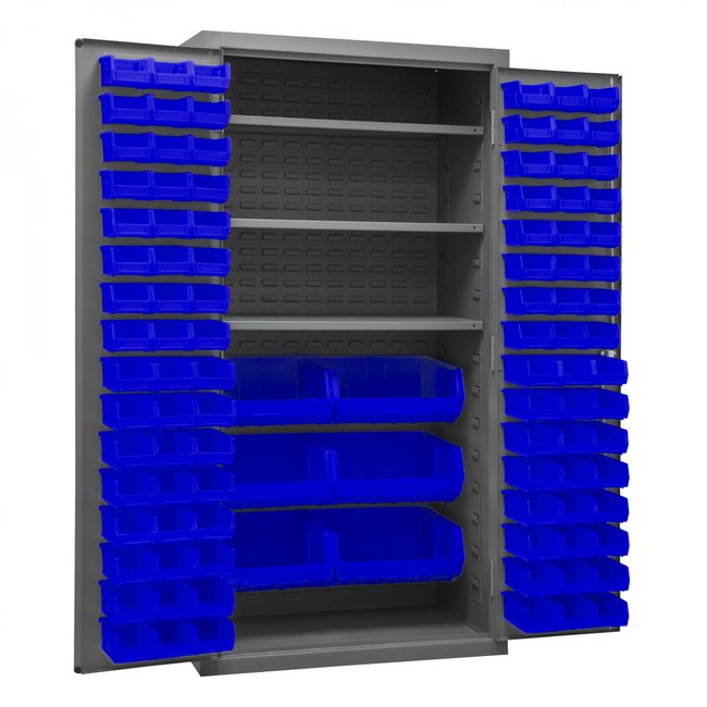 DURHAM MFG 2501-BDLP-102-3S-5295 Cabinet, 3 Shelves, 102 Blue Bins