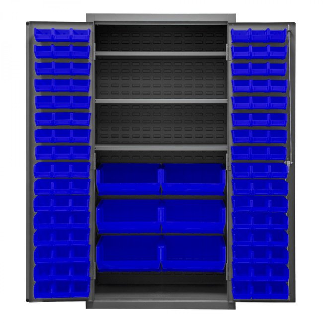 DURHAM MFG 2501-BDLP-102-3S-5295 Cabinet, 3 Shelves, 102 Blue Bins