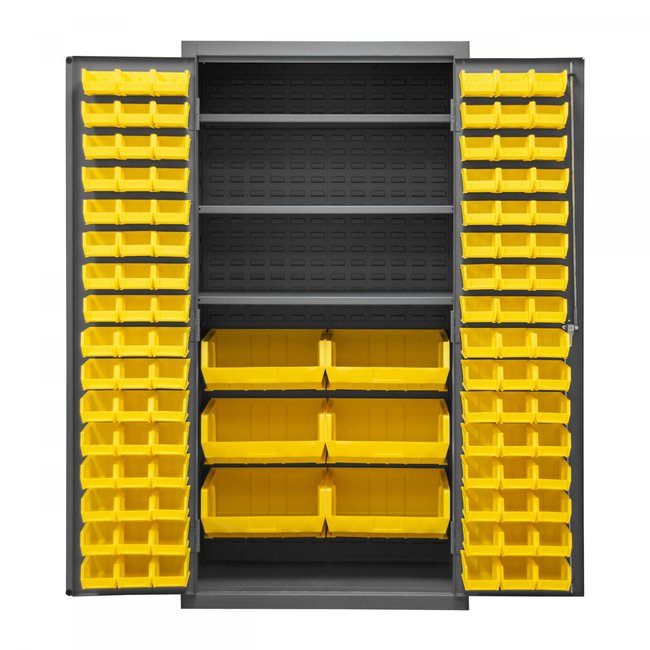 DURHAM MFG 2501-BDLP-102-3S-95 Cabinet, 3 Shelves, 102 Yellow Bins