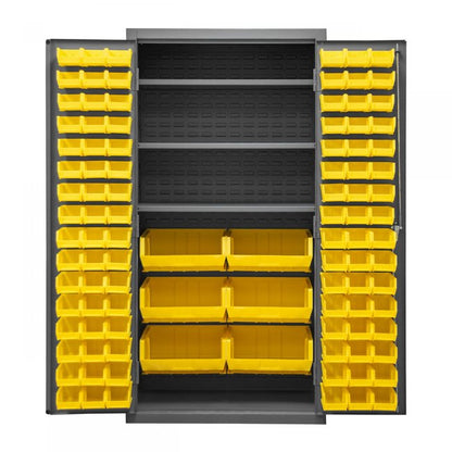 DURHAM MFG 2501-BDLP-102-3S-95 Cabinet, 3 Shelves, 102 Yellow Bins