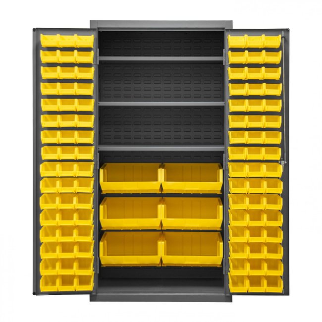 DURHAM MFG 2501-BDLP-102-3S-95 Cabinet, 3 Shelves, 102 Yellow Bins
